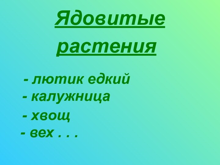 Ядовитыерастения- лютик едкий- калужница- хвощ- вех . . .