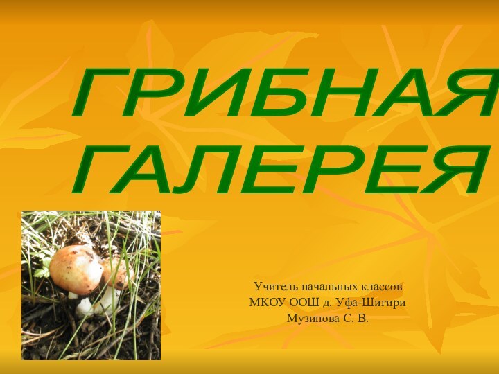 Учитель начальных классов МКОУ ООШ д. Уфа-Шигири Музипова С. В.ГРИБНАЯ  ГАЛЕРЕЯ