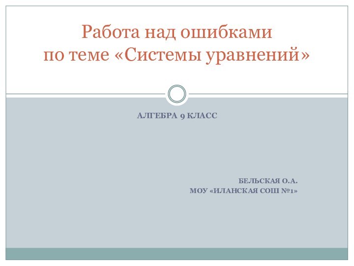 АЛГЕБРА 9 КЛАССБЕЛЬСКАЯ О.А.МОУ «ИЛАНСКАЯ СОШ №1»  Работа над ошибками  по теме «Системы уравнений»