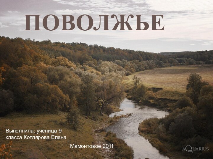 ПОВОЛЖЬЕПОВОЛЖЬЕВыполнила: ученица 9 класса Котлярова Елена  Мамонтовое 2011