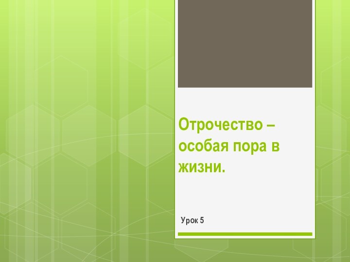 Отрочество – особая пора в жизни.Урок 5