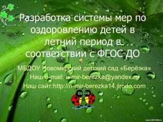 Разработка системы мер по оздоровлению детей в летний период в соответствии с ФГОС ДО