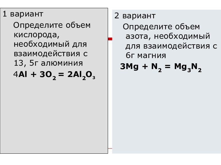 1 вариант   Определите объем кислорода, необходимый для взаимодействия с 13,