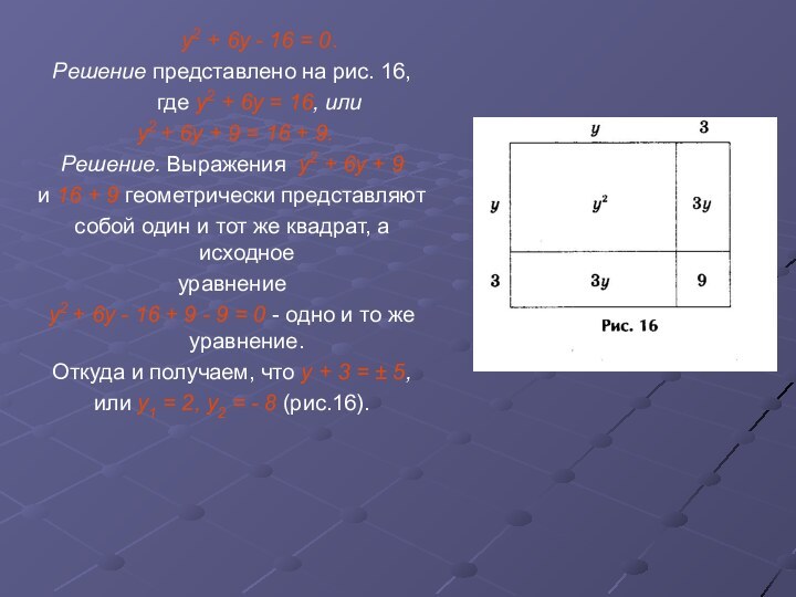 у2 + 6у - 16 = 0.Решение