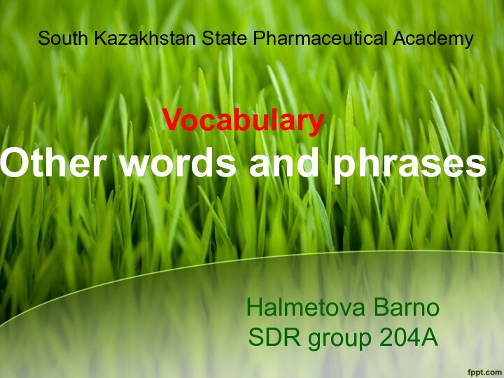 Halmetova Barno SDR group 204ASouth Kazakhstan State Pharmaceutical Academy VocabularyOther words and phrases