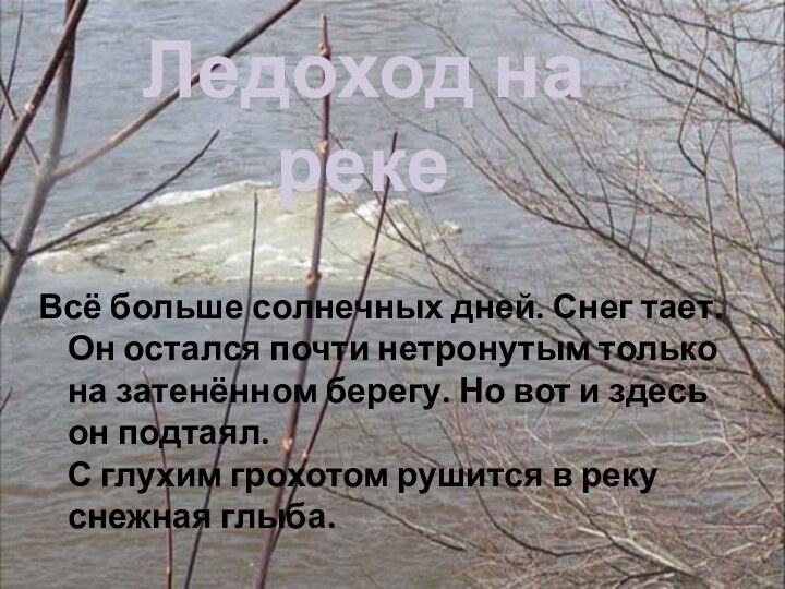 Всё больше солнечных дней. Снег тает. Он остался почти нетронутым только на