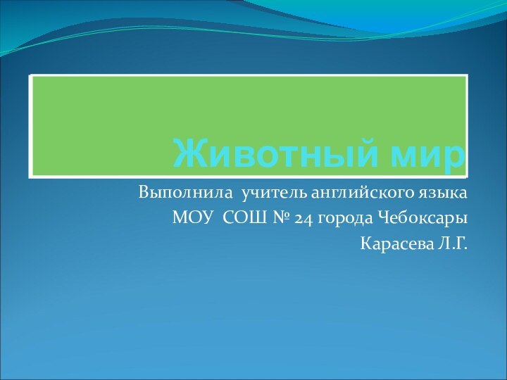 Животный мирВыполнила учитель английского языкаМОУ СОШ № 24 города ЧебоксарыКарасева Л.Г.Животный мир