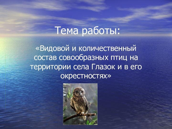 Тема работы: «Видовой и количественный состав совообразных птиц на территории села Глазок и в его окрестностях»