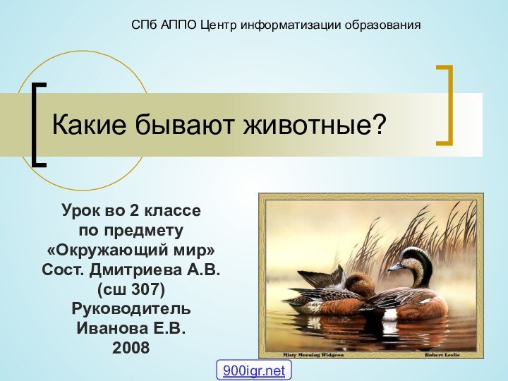 Какие бывают животные?Урок во 2 классе по предмету «Окружающий мир» Сост. Дмитриева