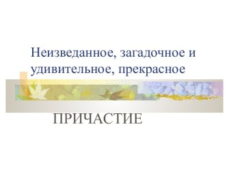 Неизведанное, загадочное и удивительное, прекрасное ПРИЧАСТИЕ