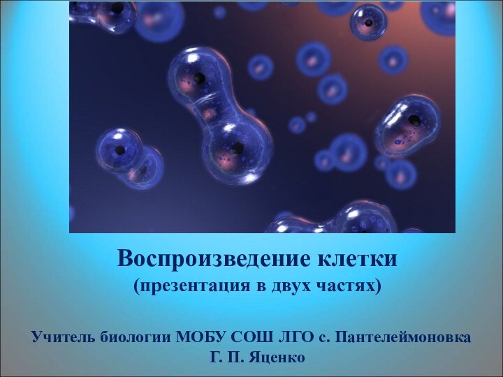 Воспроизведение клетки(презентация в двух частях)Учитель биологии МОБУ СОШ ЛГО с. ПантелеймоновкаГ. П. Яценко