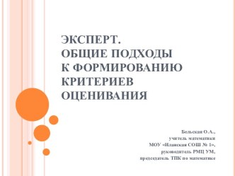 Эксперт. Общие подходы к формированию критериев оценивания