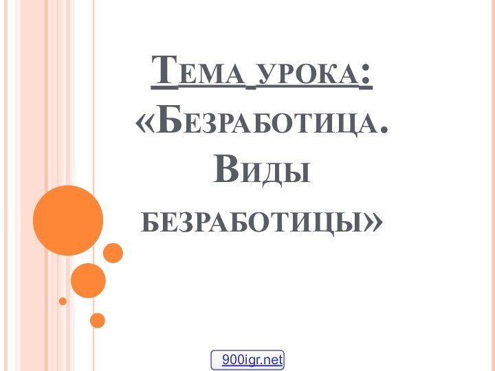 Тема урока: «Безработица. Виды безработицы»