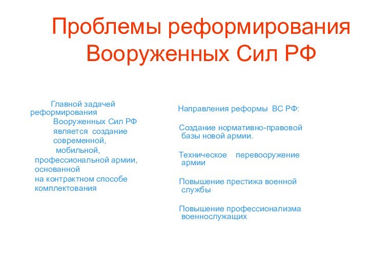 Проблемы реформирования Вооруженных Сил РФ