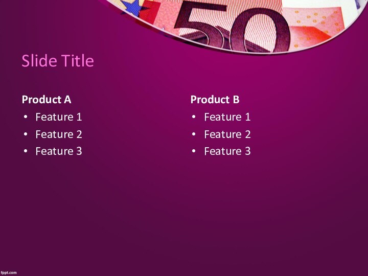 Slide TitleProduct AFeature 1Feature 2Feature 3Product BFeature 1Feature 2Feature 3