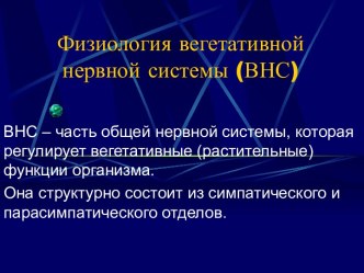 Физиология вегетативной нервной системы (ВНС)