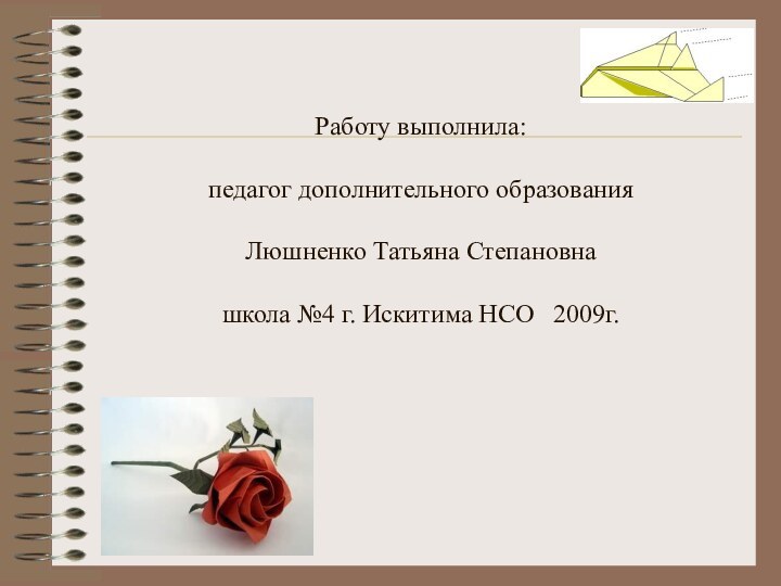 Работу выполнила:  педагог дополнительного образования  Люшненко Татьяна Степановна  школа