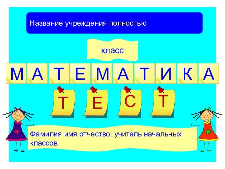 Название учреждения полностьюФамилия имя отчество, учитель начальных классовкласс