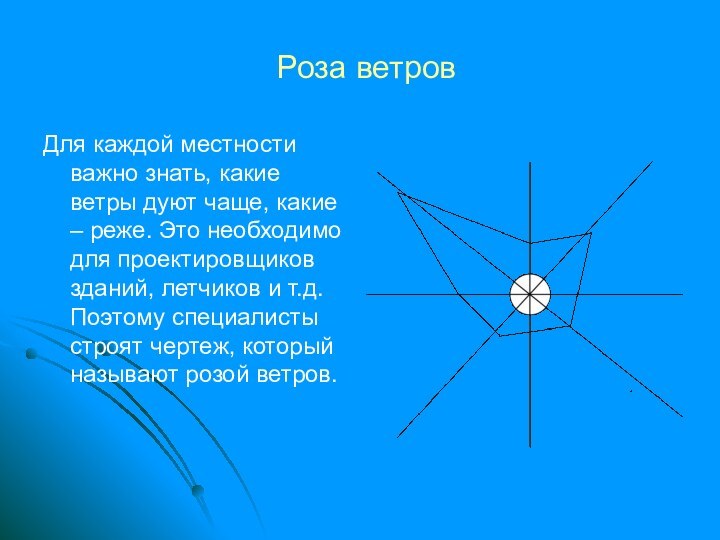 Роза ветровДля каждой местности важно знать, какие ветры дуют чаще, какие –