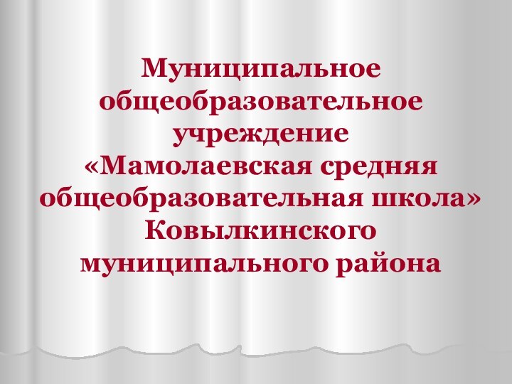 Муниципальное общеобразовательное учреждение  «Мамолаевская средняя общеобразовательная школа» Ковылкинского муниципального района