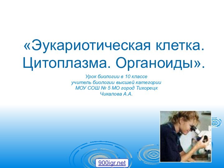 «Эукариотическая клетка. Цитоплазма. Органоиды».Урок биологии в 10 классе учитель биологии высшей категорииМОУ