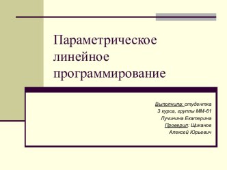 Параметрическое линейное программирование