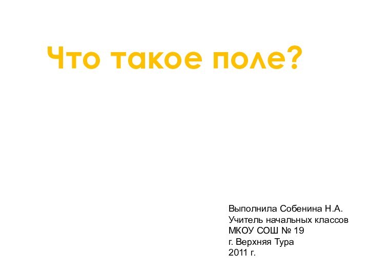 Что такое поле?Выполнила Собенина Н.А.Учитель начальных классовМКОУ СОШ № 19г. Верхняя Тура2011 г.