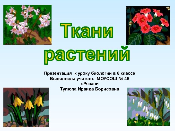 Ткани растенийПрезентация к уроку биологии в 6 классеВыполнила учитель МОУСОШ № 46 г.РязаниТулюпа Ираида Борисовна