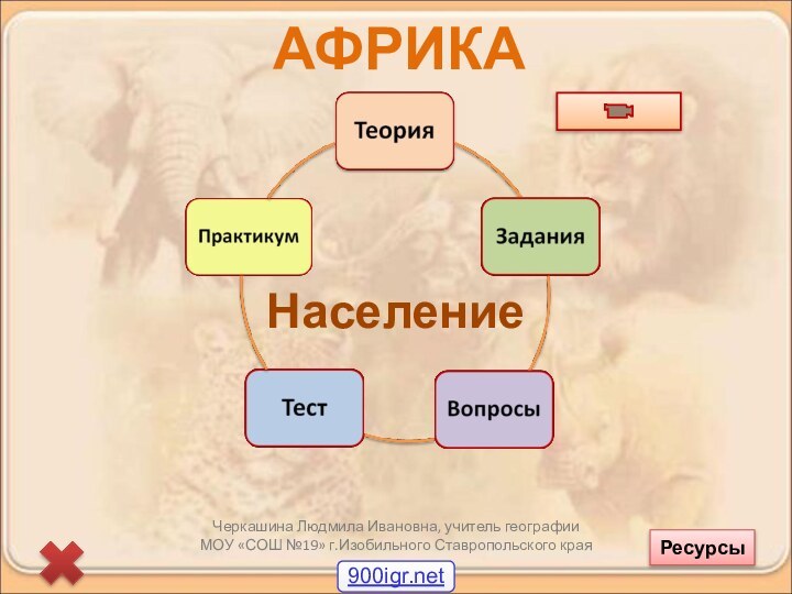 Черкашина Людмила Ивановна, учитель географии МОУ «СОШ №19» г.Изобильного Ставропольского краяАФРИКА Население Ресурсы