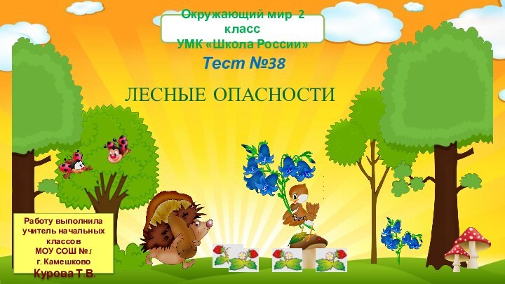 ЛЕСНЫЕ ОПАСНОСТИ Окружающий мир 2 классУМК «Школа России»Тест №38Работу выполнила учитель