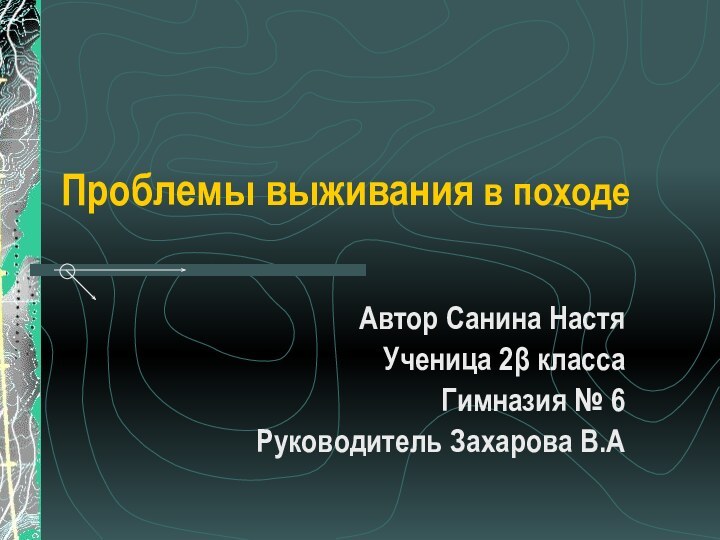 Проблемы выживания в походе Автор Санина НастяУченица 2β классаГимназия № 6Руководитель Захарова В.А