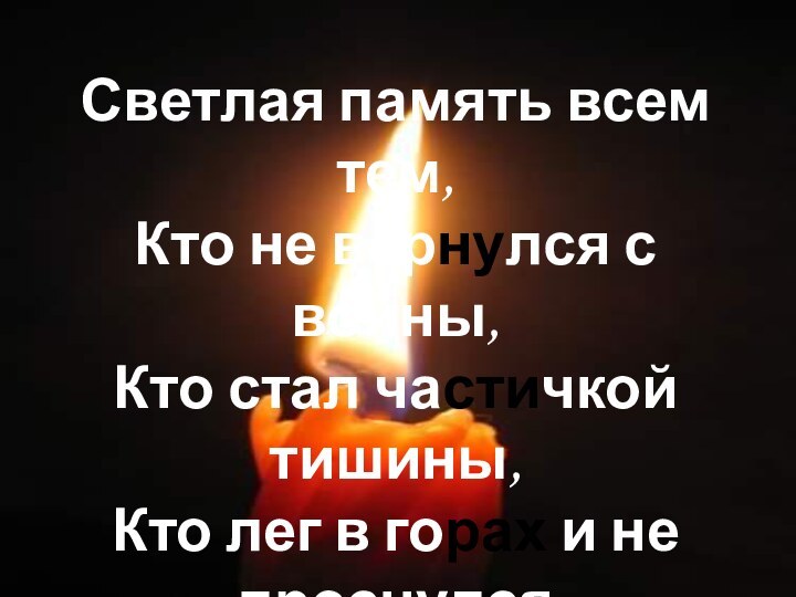 Светлая память всем тем, Кто не вернулся с войны, Кто стал частичкой