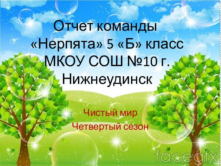 Отчет команды  «Нерпята» 5 «Б» класс  МКОУ СОШ №10 г.  НижнеудинскЧистый мирЧетвертый сезон