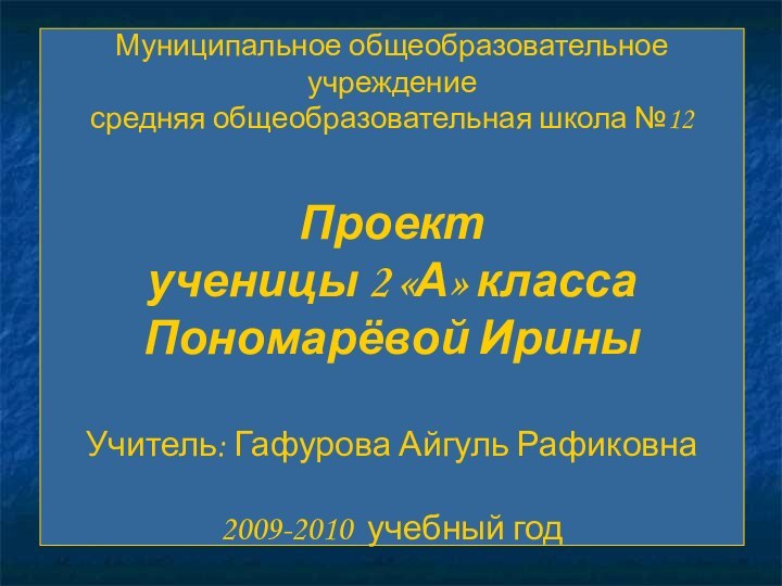 Муниципальное общеобразовательное учреждение средняя общеобразовательная школа №12  Проект  ученицы 2