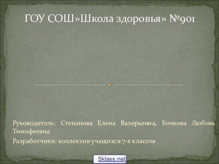 Руководитель: Степанова Елена Валерьевна, Бочкова Любовь ТимофеевнаРазработчики: коллектив учащихся 7-х классовГОУ СОШ»Школа