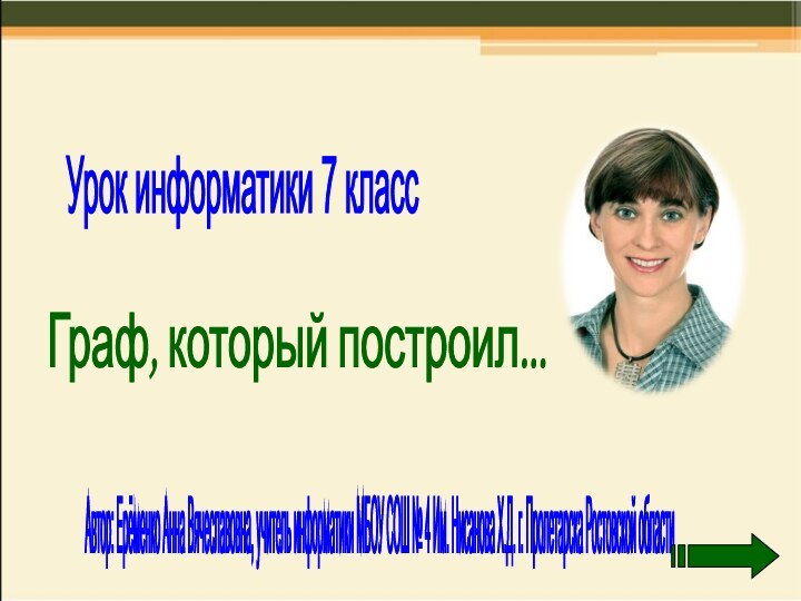 Урок информатики 7 класс Граф, который построил... Автор: Ерёменко Анна Вячеславовна, учитель