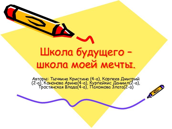 Школа будущего – школа моей мечты. Авторы: Тычкина Кристина (4-а), Корпеев Дмитрий(2-а),