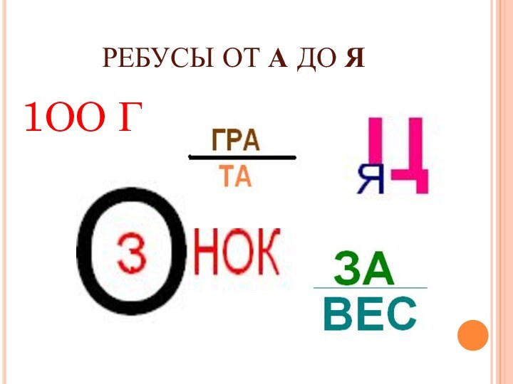 РЕБУСЫ ОТ А ДО Я1ОО Г