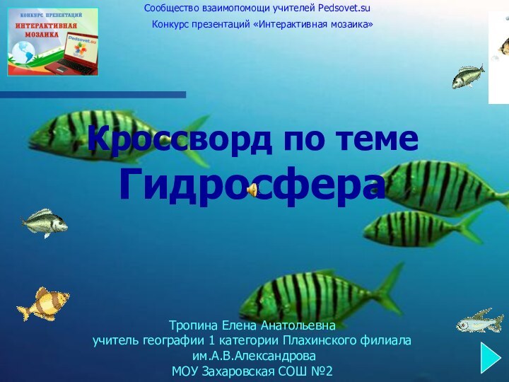 Кроссворд по темеГидросфераКонкурс презентаций «Интерактивная мозаика»Сообщество взаимопомощи учителей Pedsovet.suТропина Елена Анатольевнаучитель