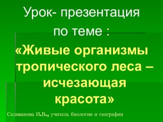 Живые организмы тропического леса – исчезающая красота