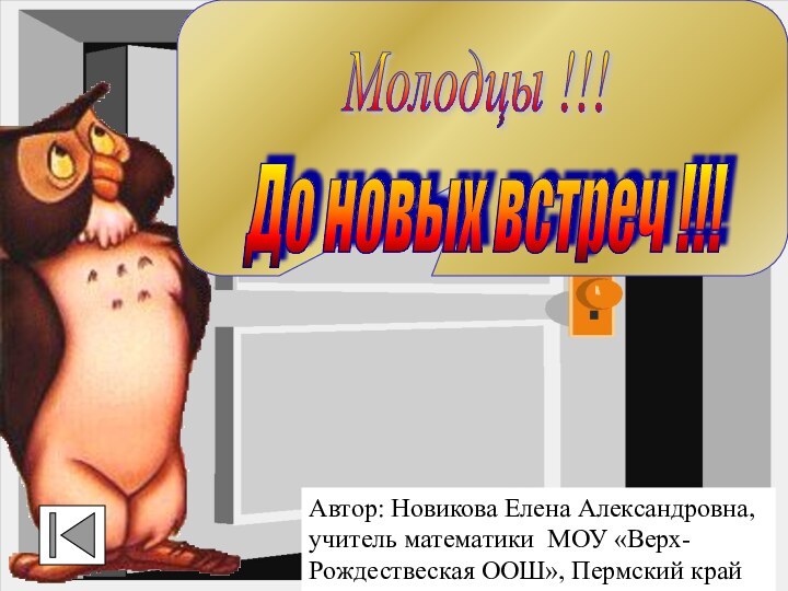 До новых встреч !!! Молодцы !!! Автор: Новикова Елена Александровна, учитель математики