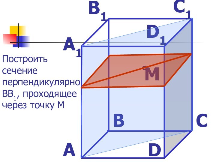 MD1C1B1A1DCBAПостроить сечение перпендикулярноВВ1, проходящее через точку М