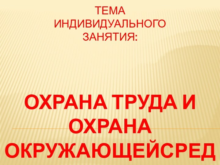 Тема индивидуального занятия:Охрана труда и охрана окружающейсреды