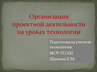 Организация проектной деятельности на уроках технологии