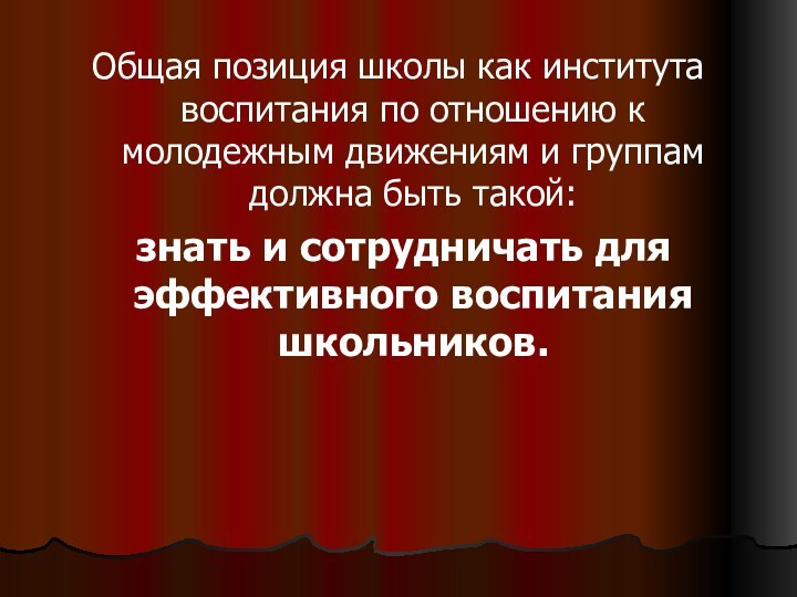 Общая позиция школы как института воспитания по отношению к молодежным движениям и