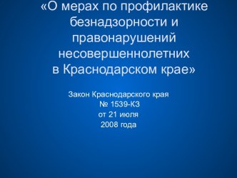 О мерах по профилактике безнадзорности и правонарушений несовершеннолетних в Краснодарском крае