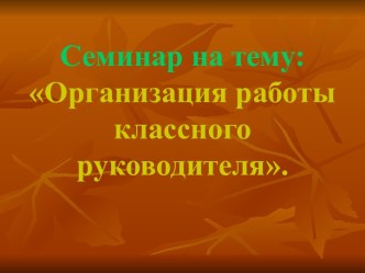 Организация работы классного руководителя