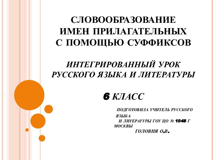 СЛОВООБРАЗОВАНИЕ  ИМЕН ПРИЛАГАТЕЛЬНЫХ  С ПОМОЩЬЮ СУФФИКСОВ  ИНТЕГРИРОВАННЫЙ УРОК