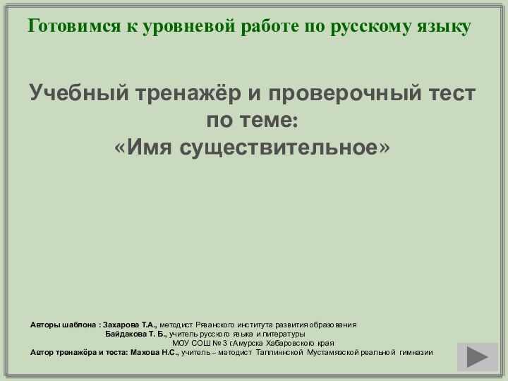 Готовимся к уровневой работе по русскому языкуУчебный тренажёр и проверочный тестпо теме:«Имя