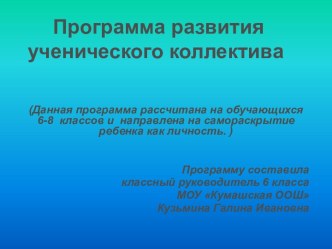 Программа развития класса